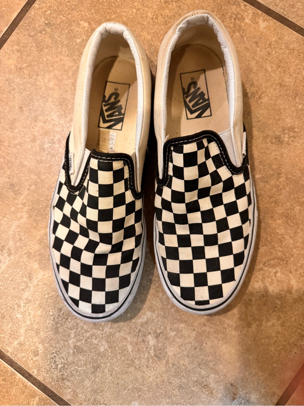 Vans Classic Slip-On Checkerboard Sneakers in Black/White